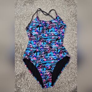 TYR Durafast Elite Women's Cutoutfit Swimsuit Colorful Crystalized sz XL